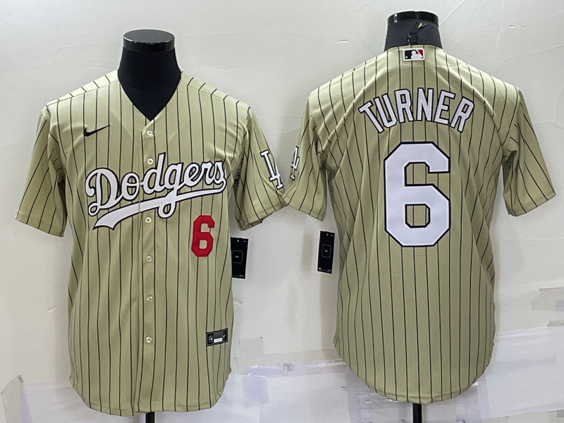 Men's Cream Los Angeles Dodgers #6 Trea Turner Cool Base Stitched Jersey